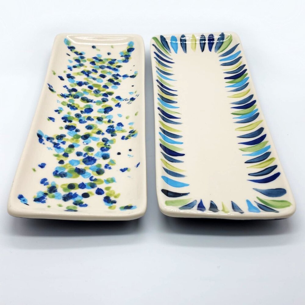 RARE 2pc Gail Pittman GAP28 Pattern Serving Trays Platters 11.25 x 4”